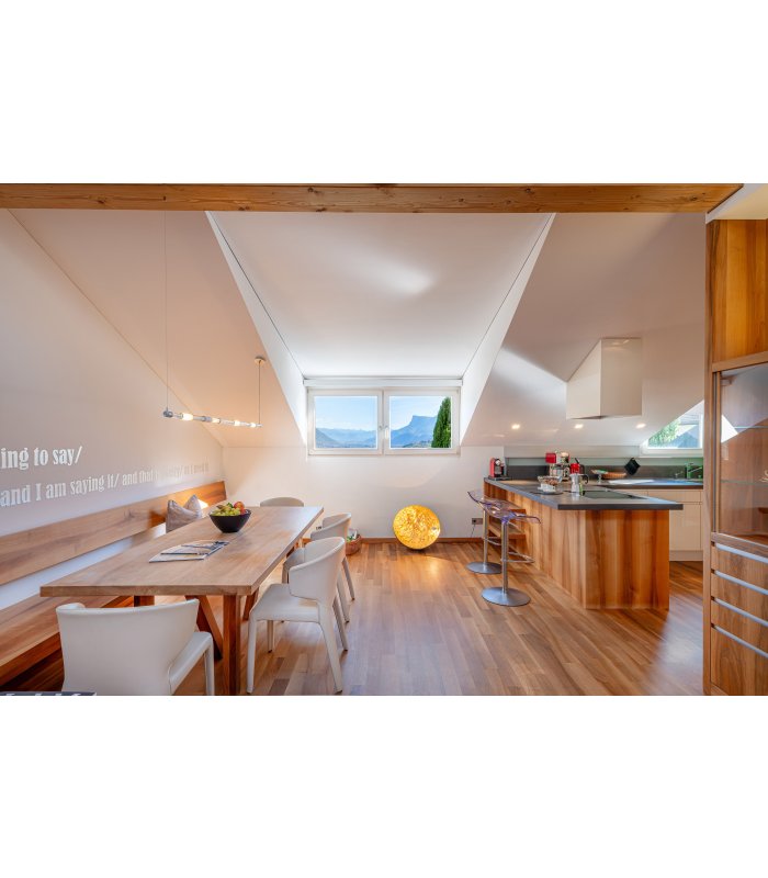 Open Space Apartment mit Küchentisch in Nussholz