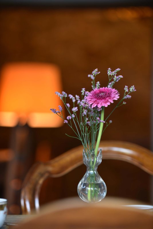Rosafarbene Blumen in einer Glasvase