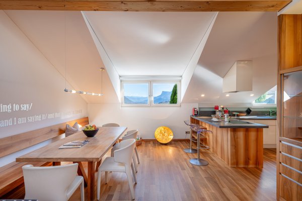 Open Space Apartment mit Küchentisch in Nussholz